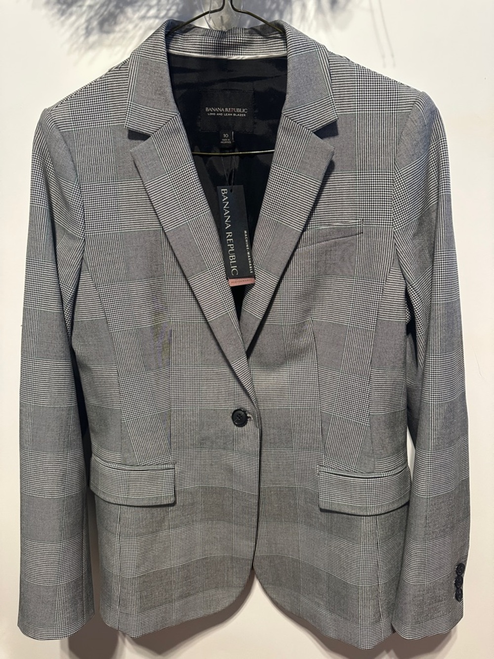 199 Banana Republic Long & Lean GrayPlaid Blazer Jacket Wool Sz 10 Orig $178